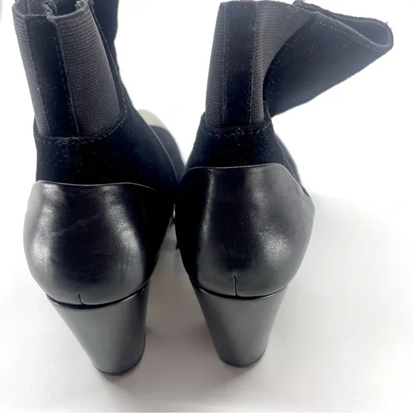 Black Suede Heeled Boots with Silver Metallic Toe Cap - Picture 9 of 9